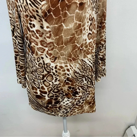 Chicos Travelers 0 Top Woman Small  Slinky Knit Brown Animal Print 3/4 Sleeve - Picture 3 of 11